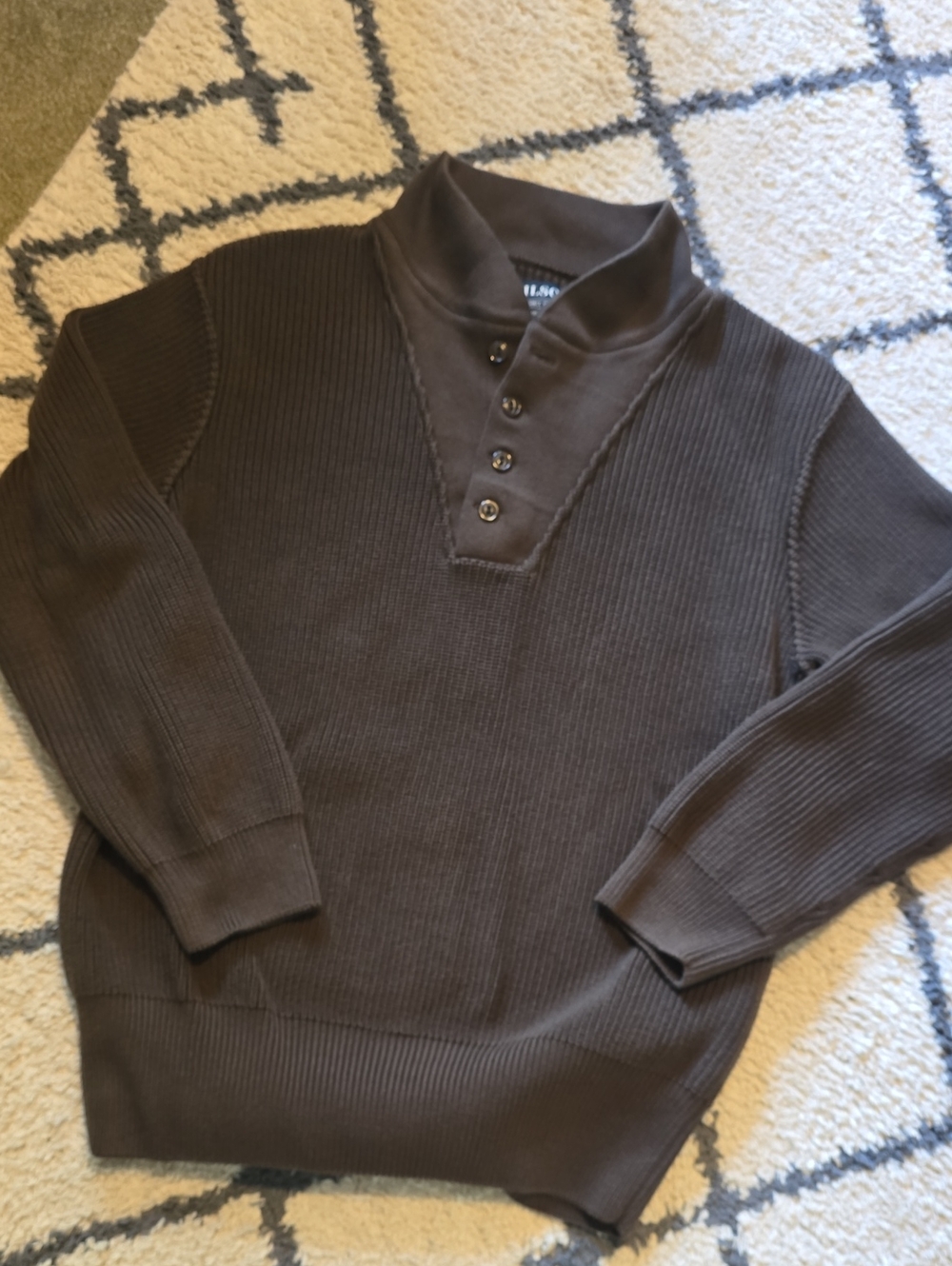 Filson Dark Brown Ribbed Button-Neck Turtleneck Sweater
